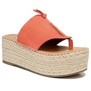 Franco Sarto Suede Cork Wedge Womens 9.5 Sandal Slip On Slides Orange Boho